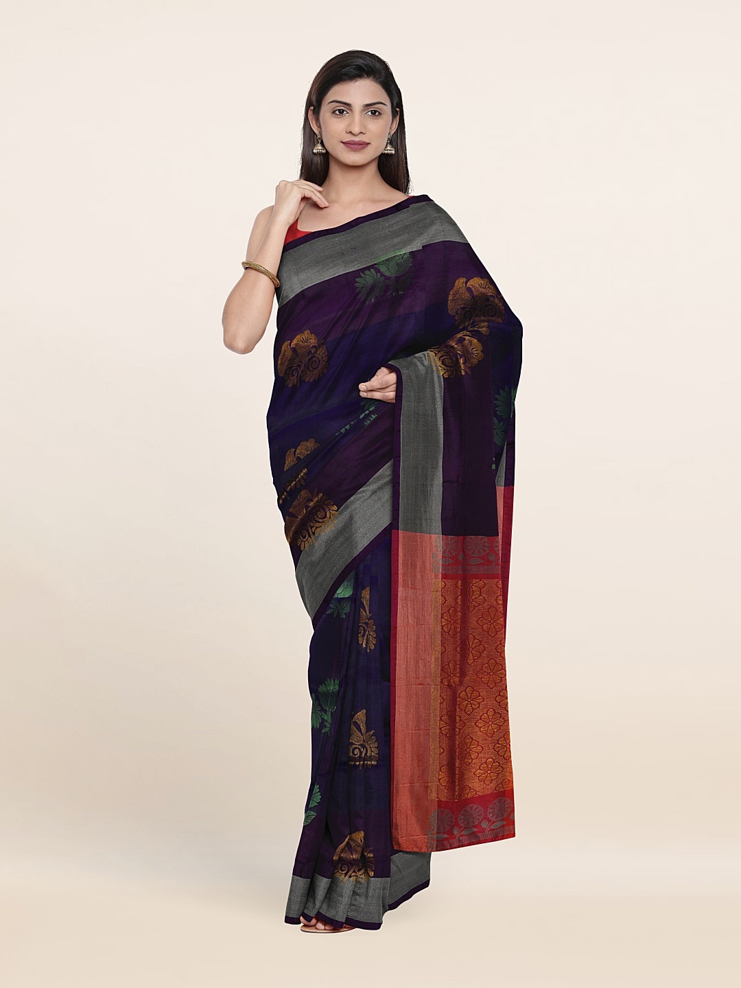 

Pothys Blue & Red Woven Design Zari Pure Silk Saree