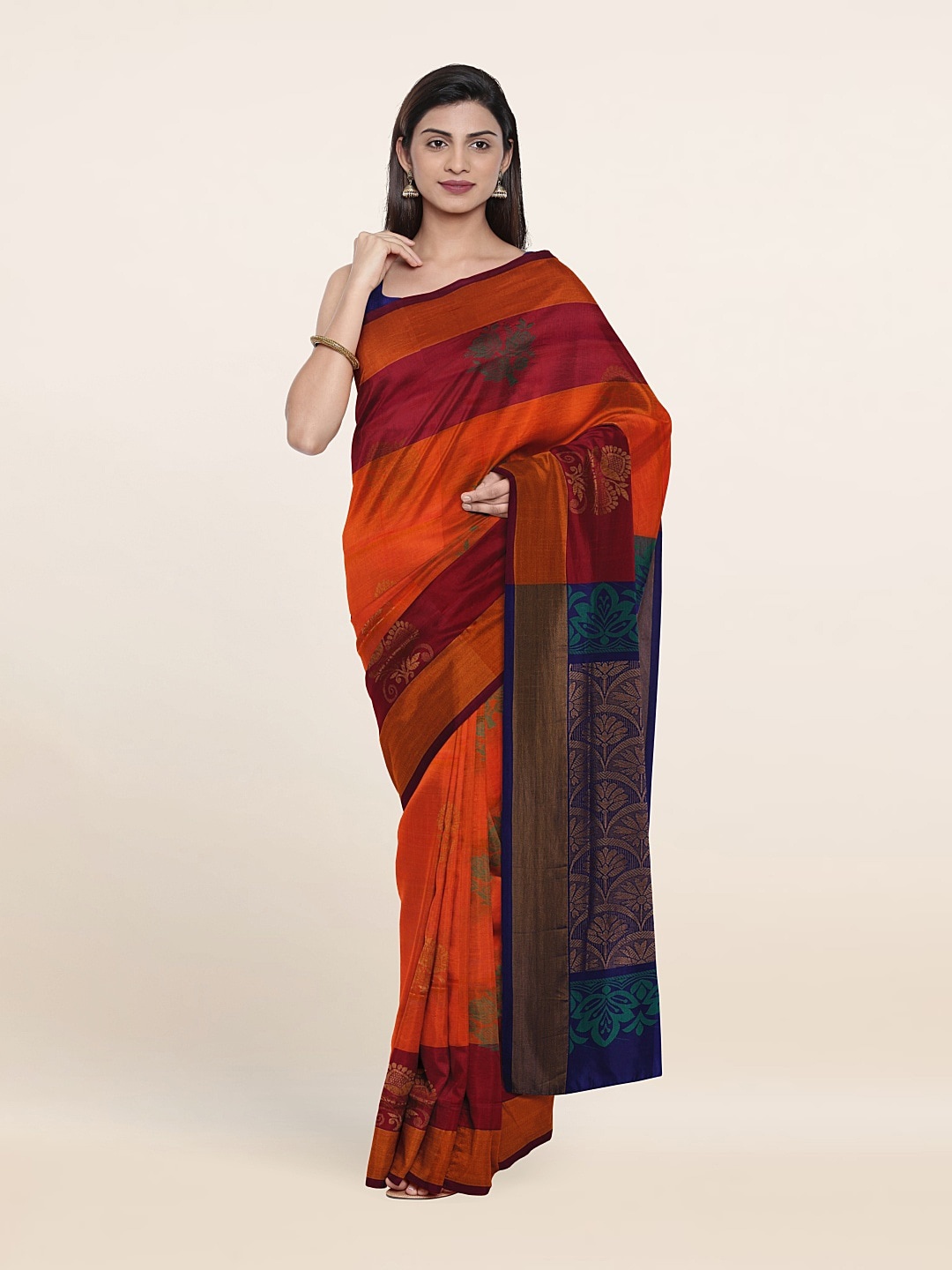 

Pothys Orange & Blue Woven Design Zari Pure Silk Saree