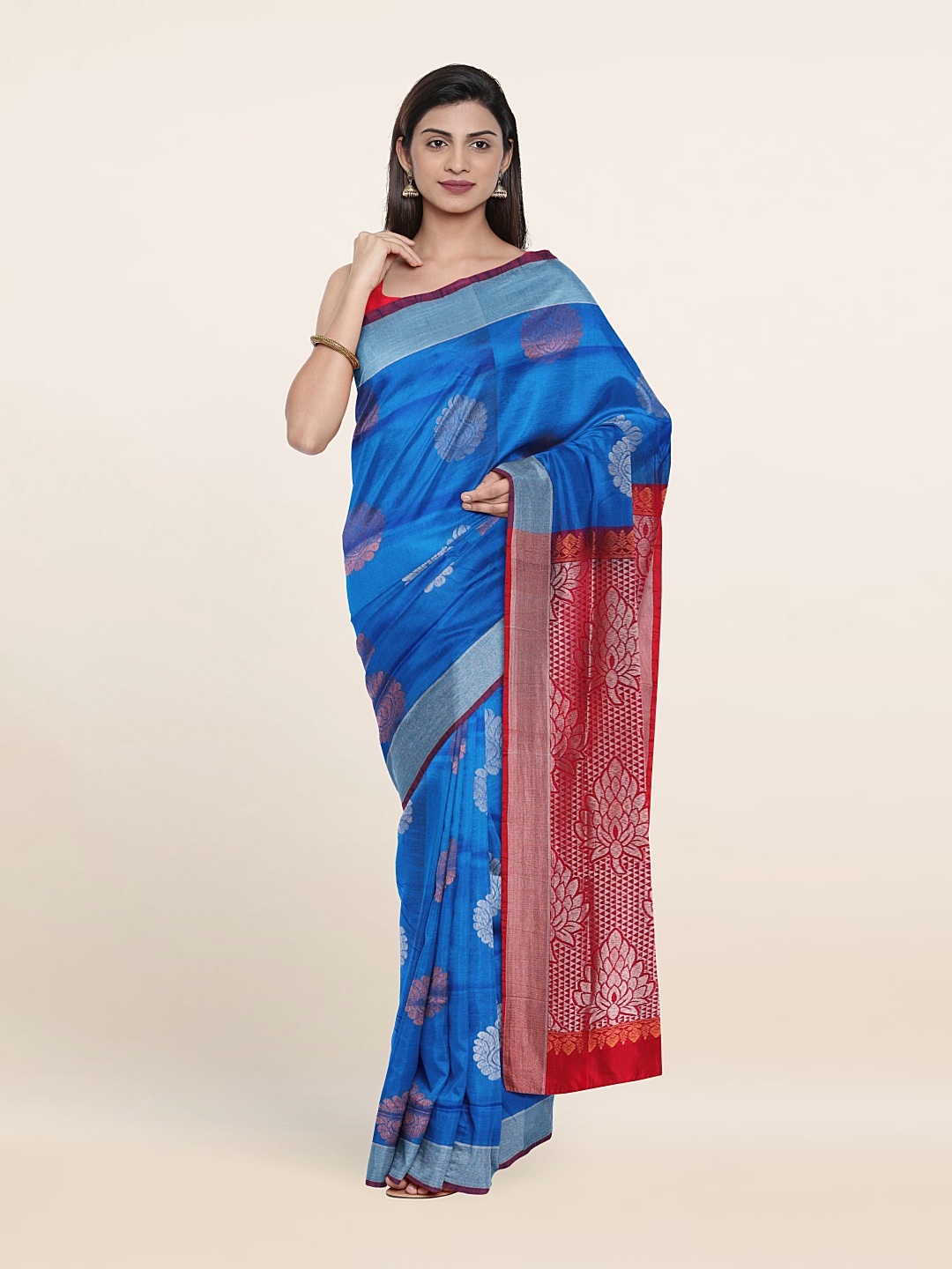 

Pothys Blue & Red Woven Design Zari Pure Silk Saree