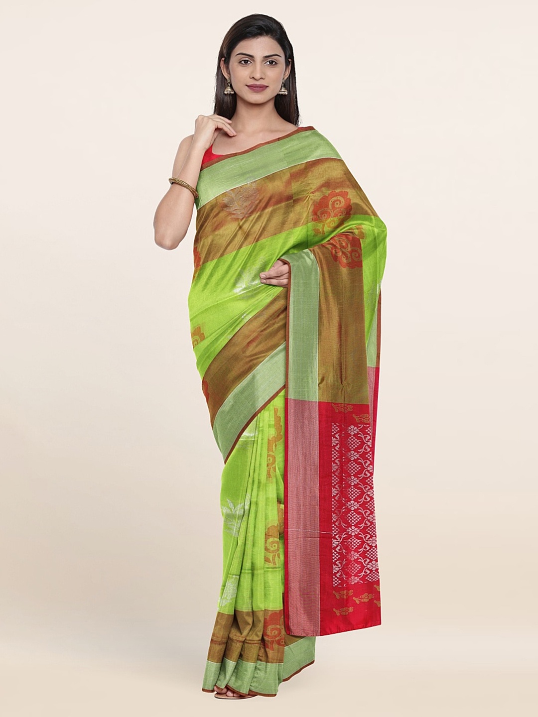 

Pothys Green & Red Woven Design Zari Pure Silk Saree