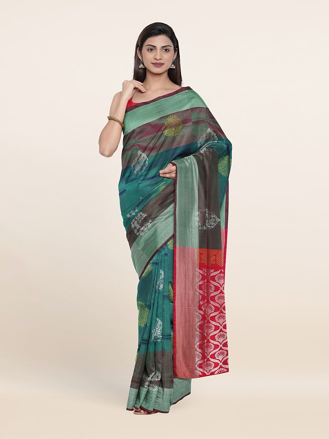 

Pothys Sea Green & Pink Woven Design Zari Pure Silk Saree