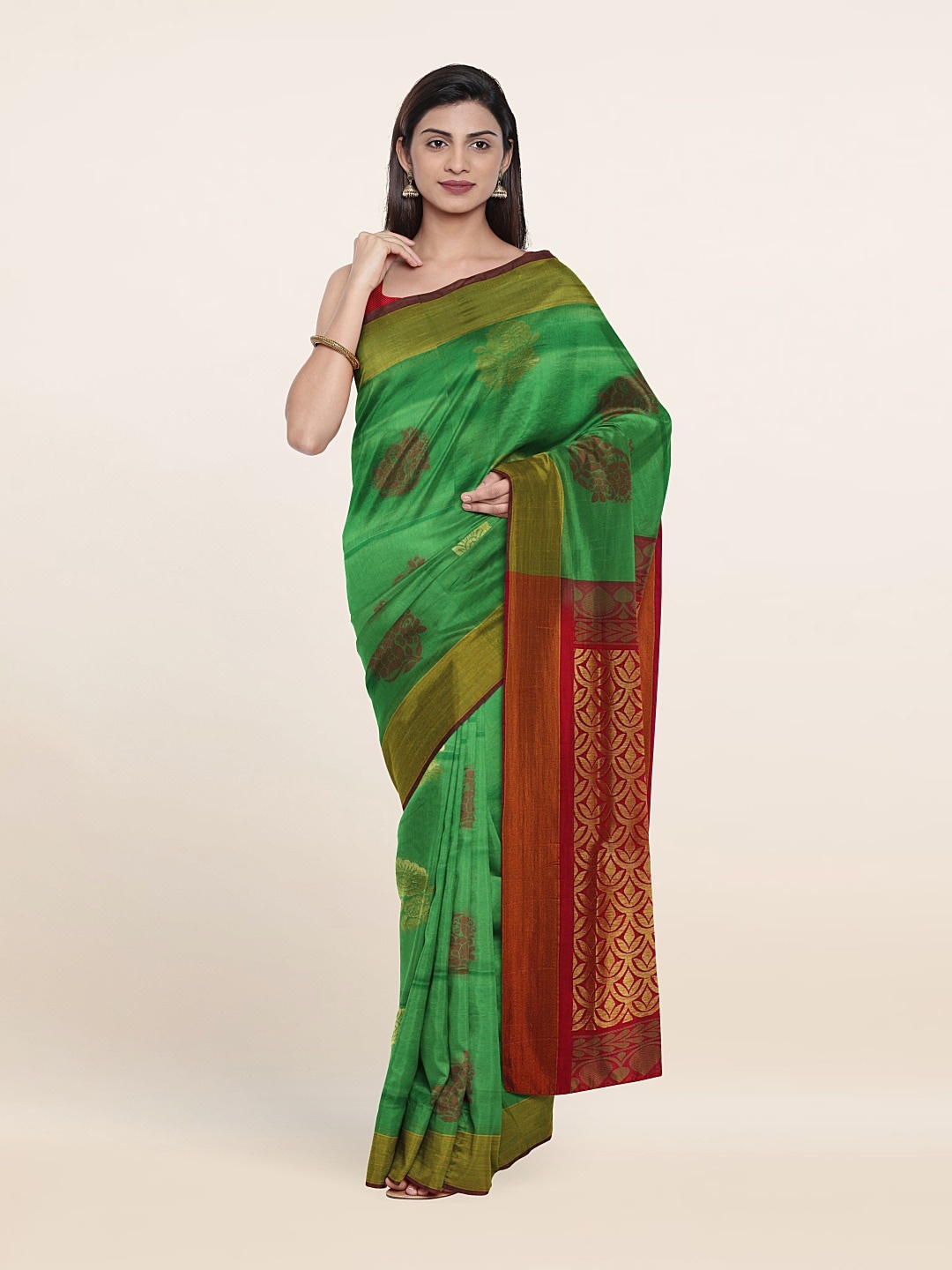

Pothys Green & Red Woven Design Zari Pure Silk Saree
