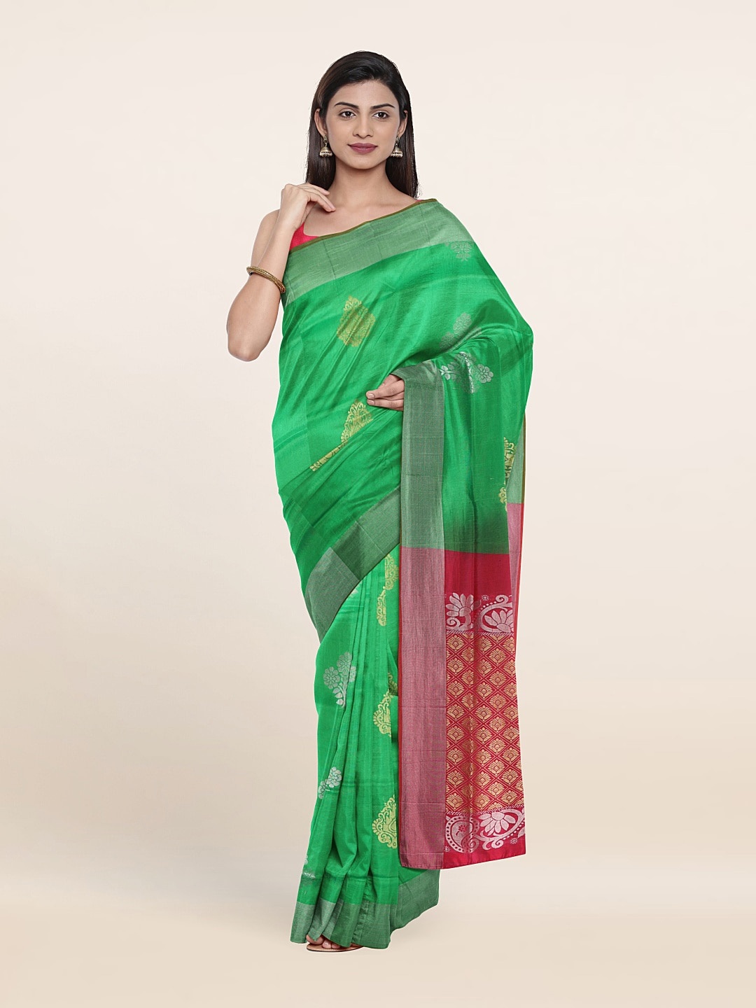 

Pothys Green & Red Woven Design Zari Pure Silk Saree