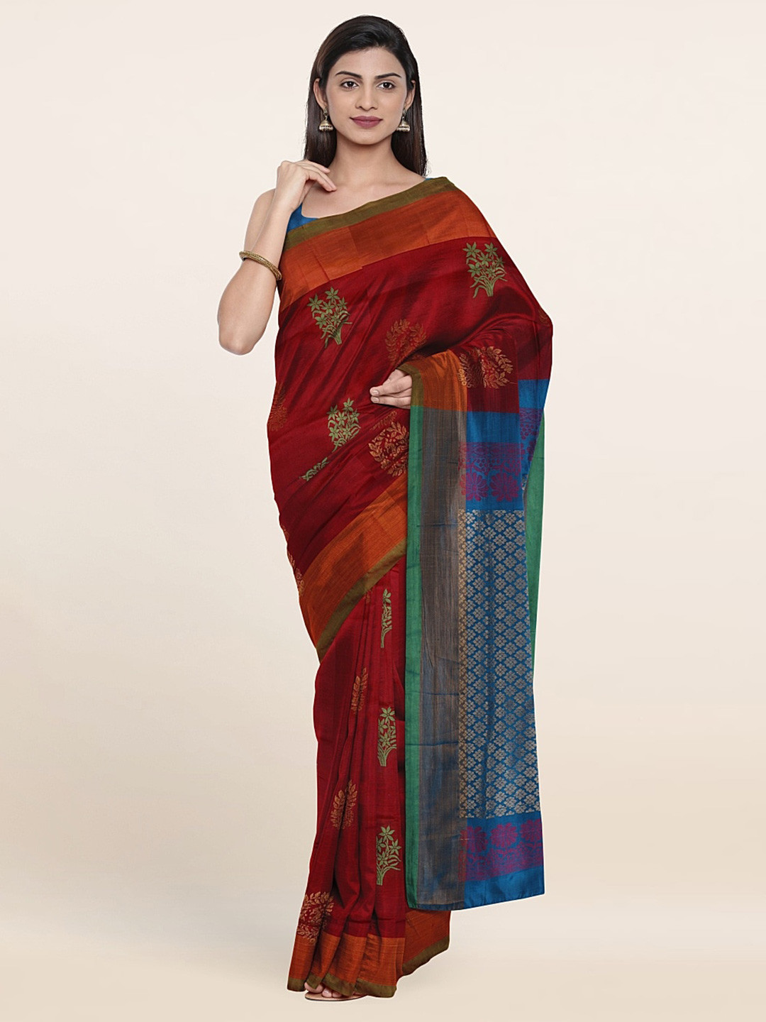 

Pothys Maroon & Blue Woven Design Zari Pure Silk Saree