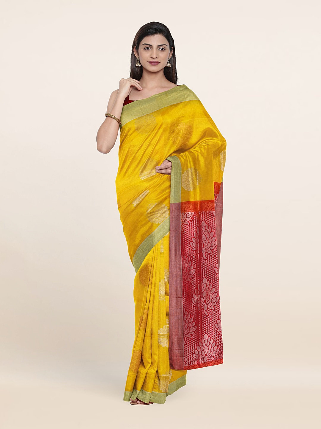 

Pothys Yellow & Red Woven Design Zari Pure Silk Saree
