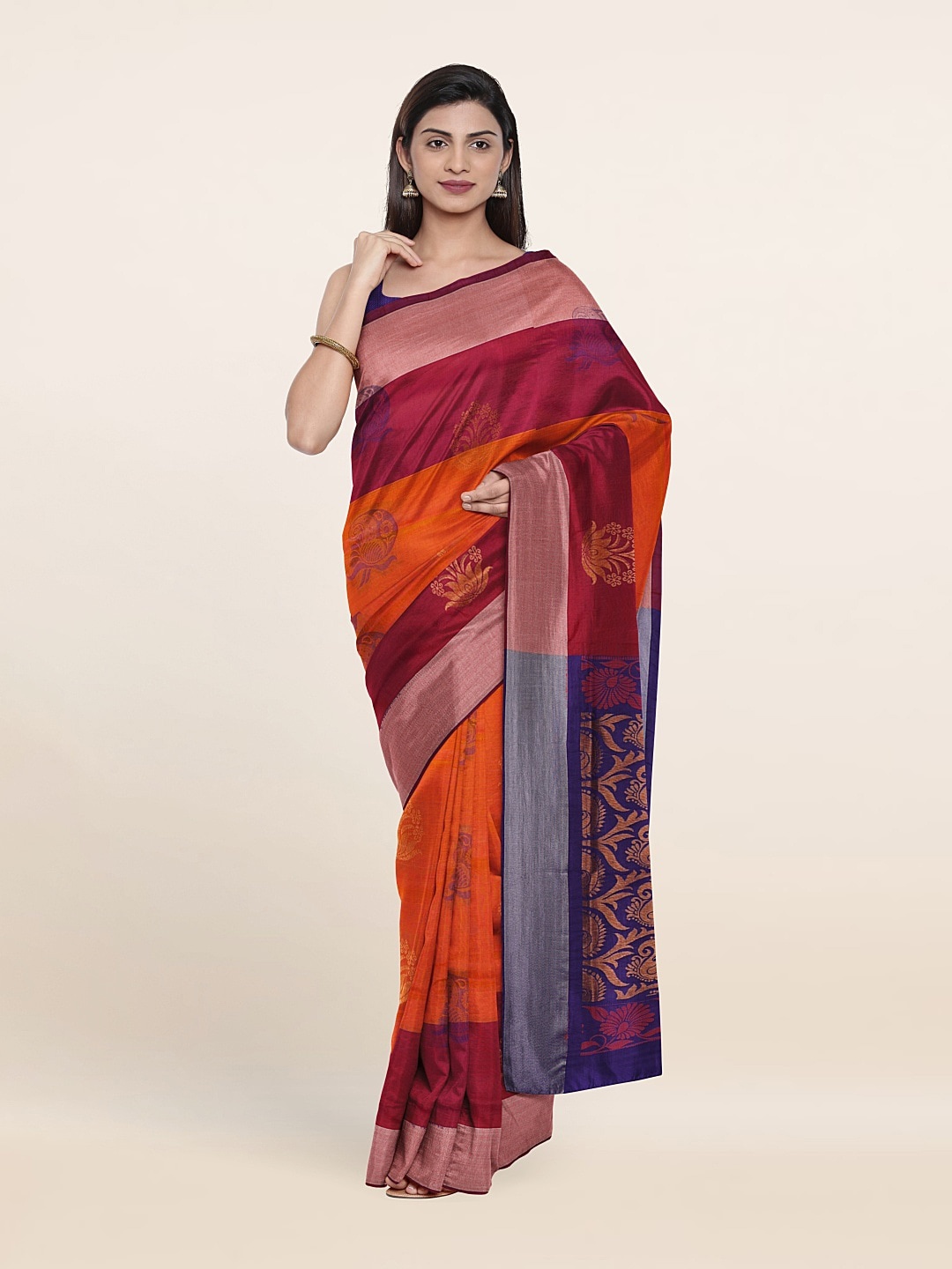 

Pothys Rust & Navy Blue Woven Design Zari Pure Silk Saree