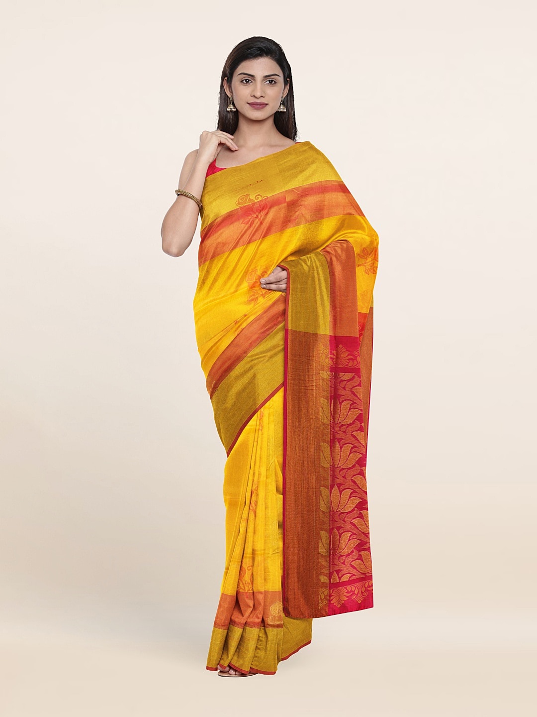 

Pothys Yellow & Red Woven Design Zari Pure Silk Saree