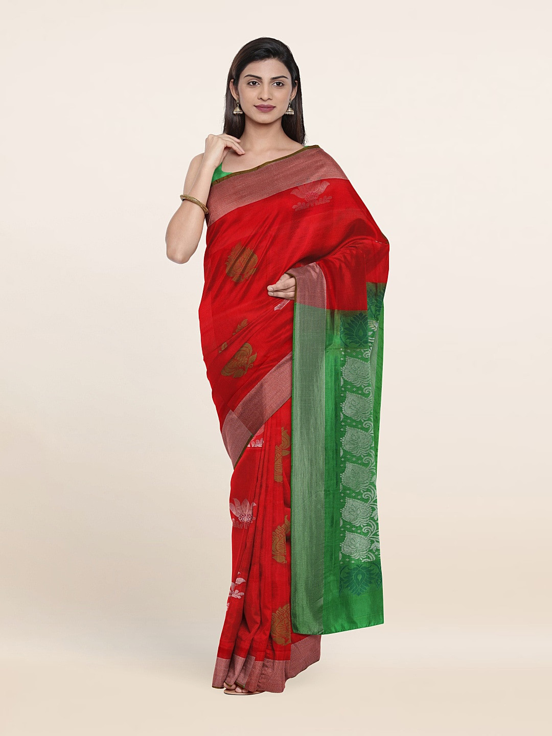 

Pothys Red & Green Woven Design Zari Pure Silk Saree