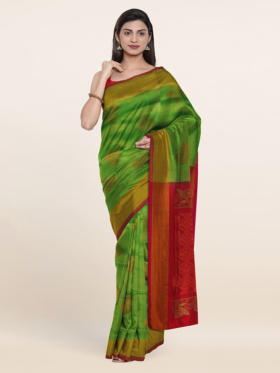 

Pothys Green & Red Woven Design Zari Pure Silk Saree