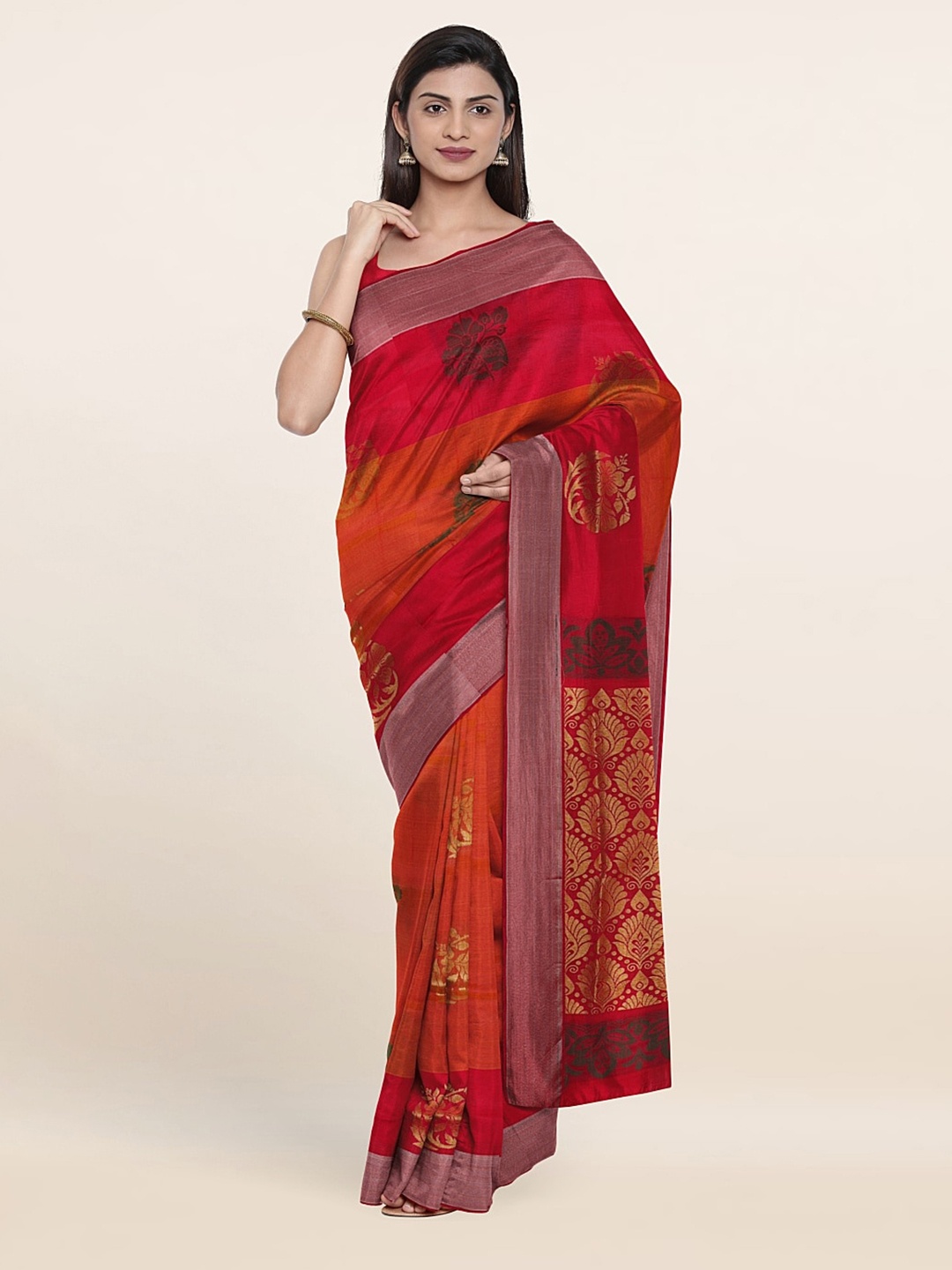 

Pothys Rust & Black Woven Design Zari Pure Silk Saree