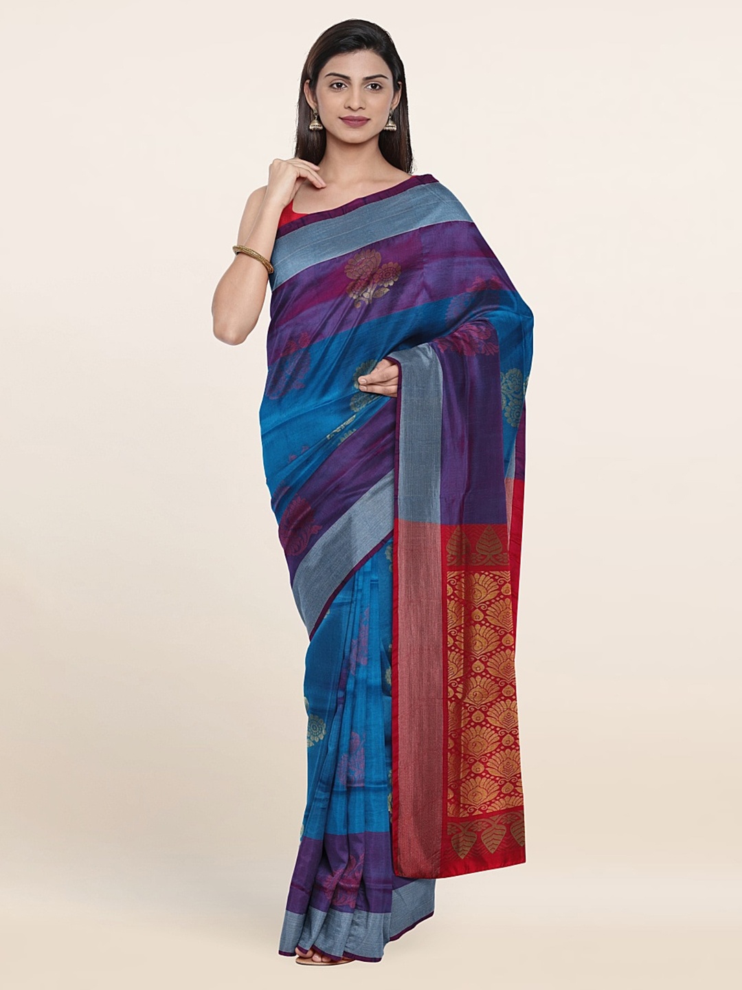 

Pothys Blue & Red Woven Design Zari Pure Silk Saree