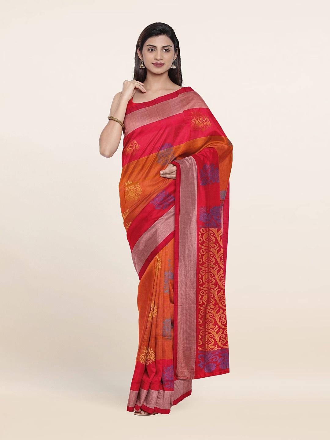 

Pothys Rust & Gold-Toned Woven Design Zari Pure Silk Saree