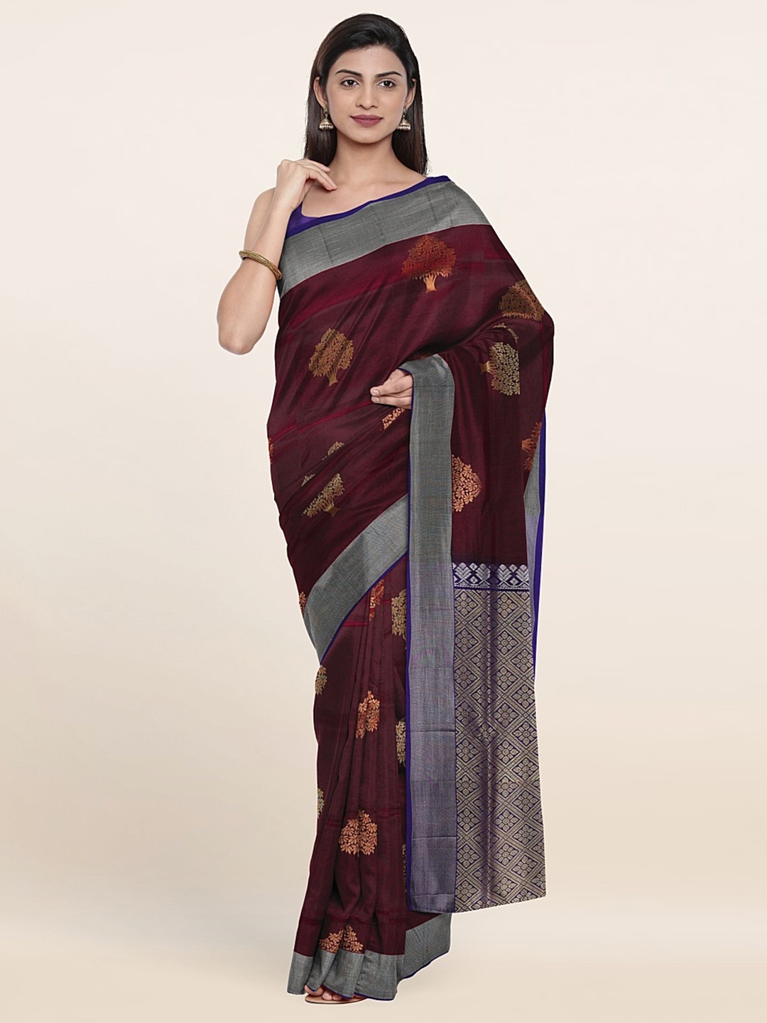 

Pothys Purple & Grey Woven Design Zari Pure Silk Saree