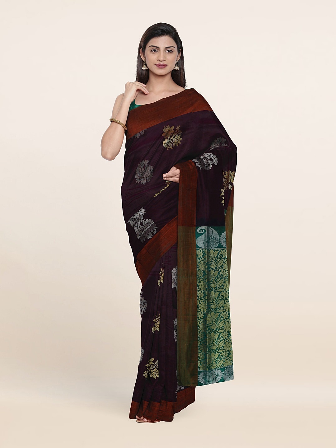 

Pothys Purple & Green Woven Design Zari Pure Silk Saree