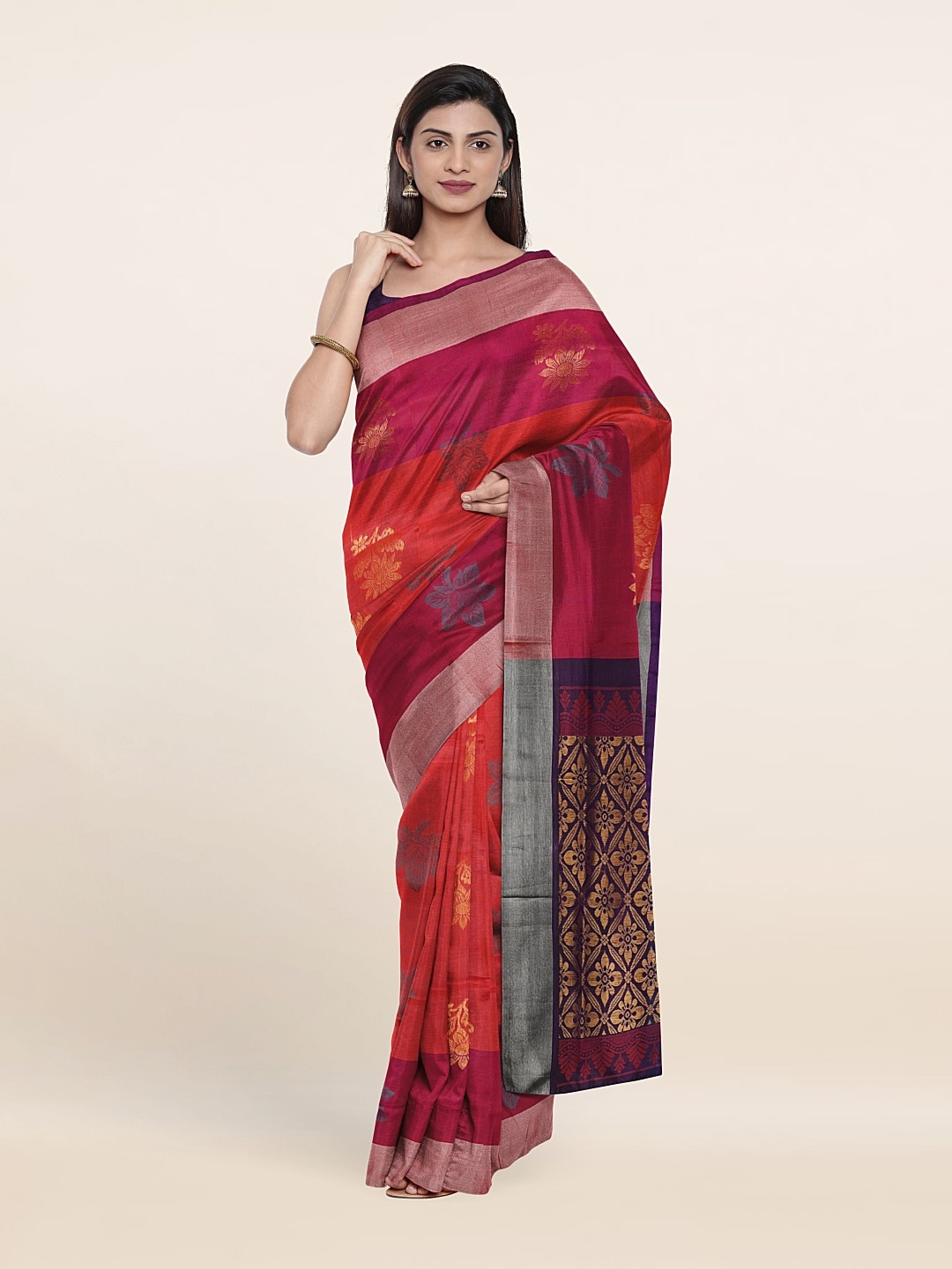 

Pothys Pink & Gold-Toned Woven Design Zari Pure Silk Saree