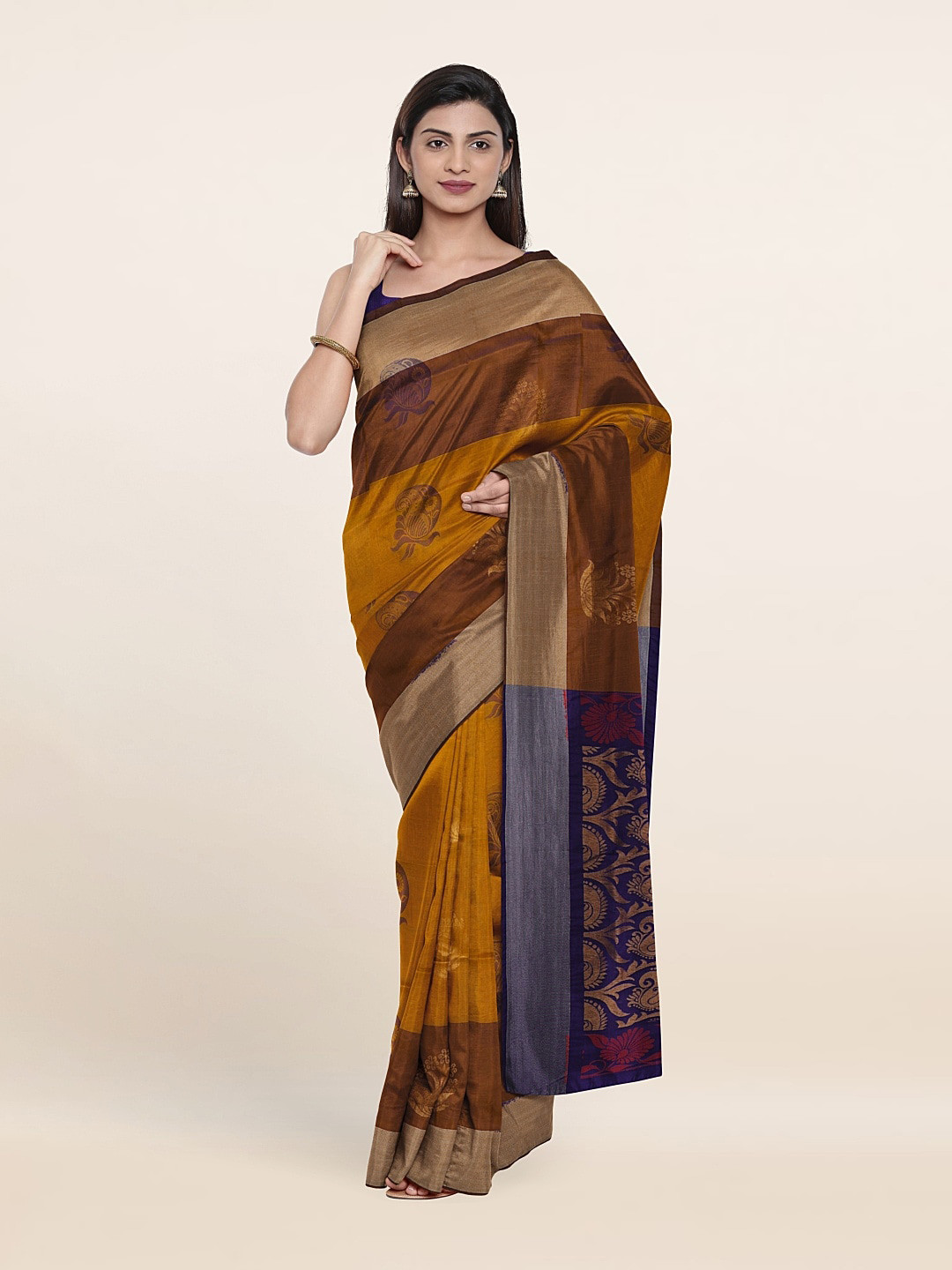 

Pothys Mustard & Blue Woven Design Zari Pure Silk Saree