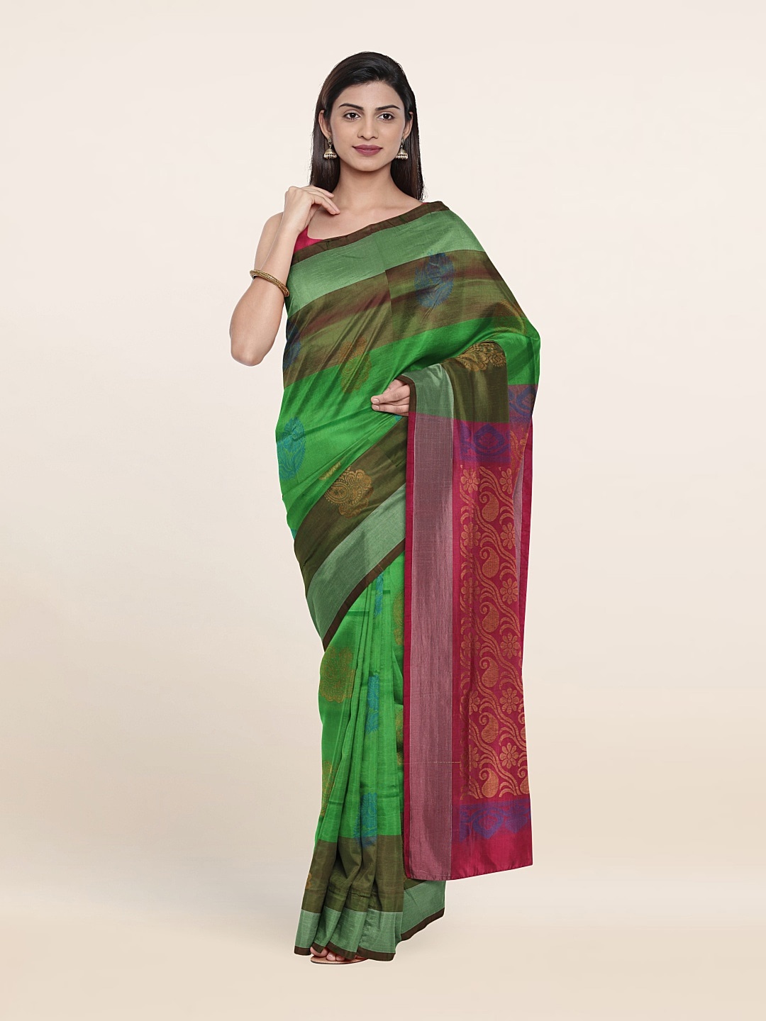 

Pothys Green & Pink Woven Design Zari Pure Silk Saree