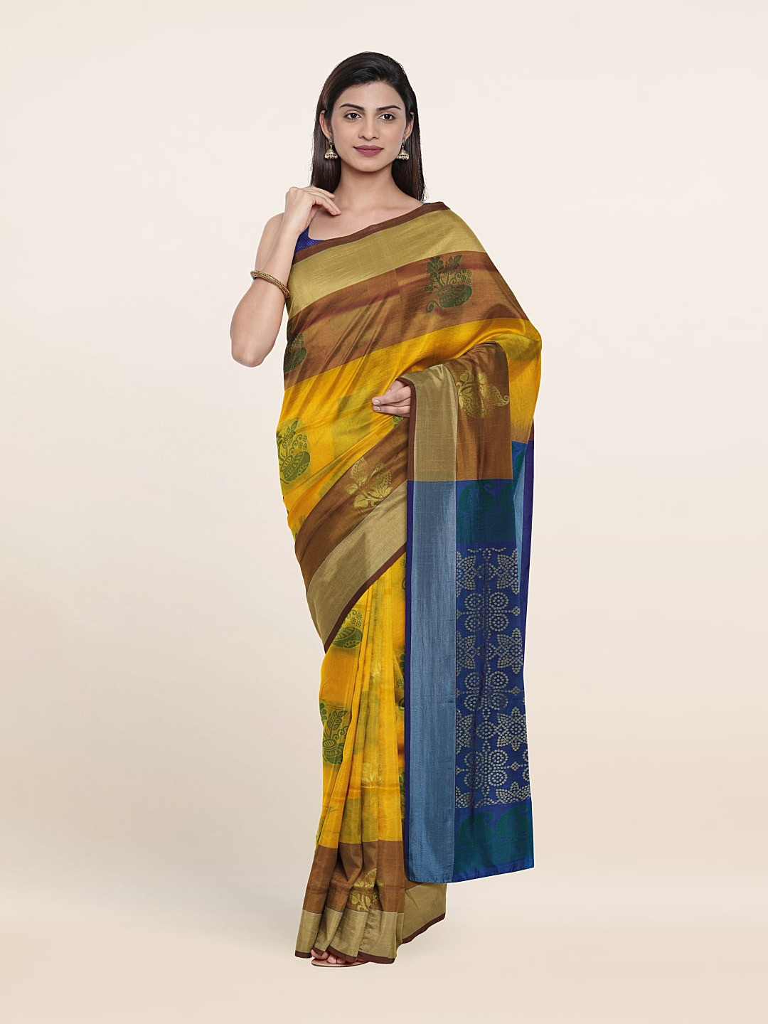 

Pothys Yellow & Blue Woven Design Zari Pure Silk Saree