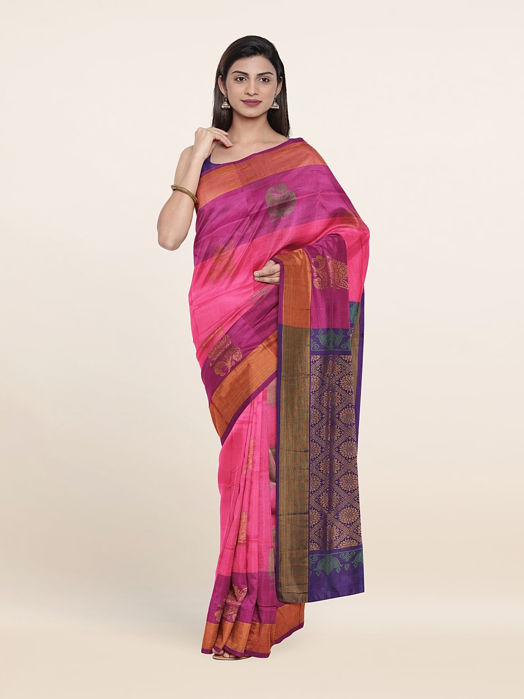 

Pothys Pink & Purple Woven Design Zari Pure Silk Saree
