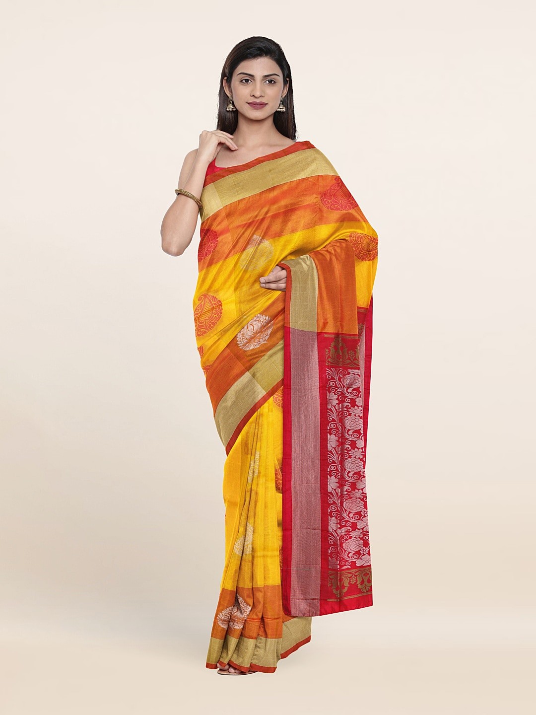 

Pothys Yellow & Red Woven Design Zari Pure Silk Saree