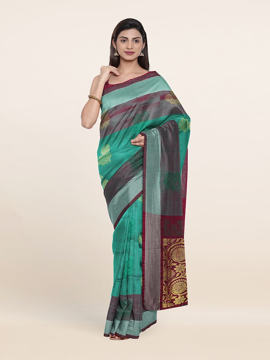 

Pothys Sea Green & Red Woven Design Zari Pure Silk Saree