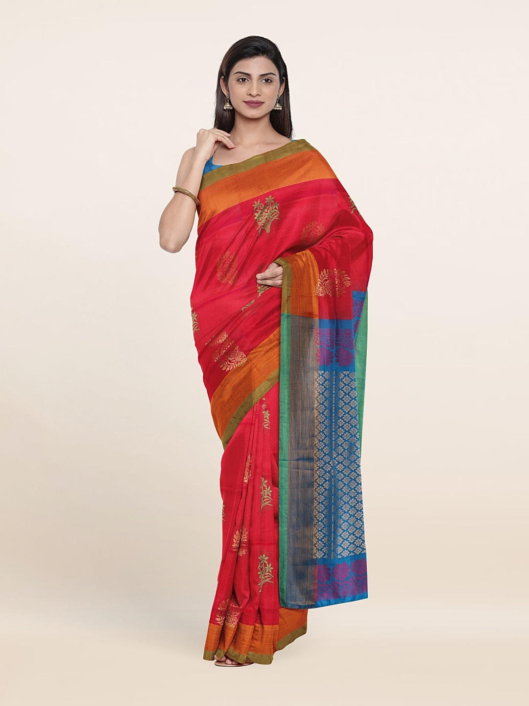 

Pothys Red & Green Woven Design Zari Pure Silk Saree