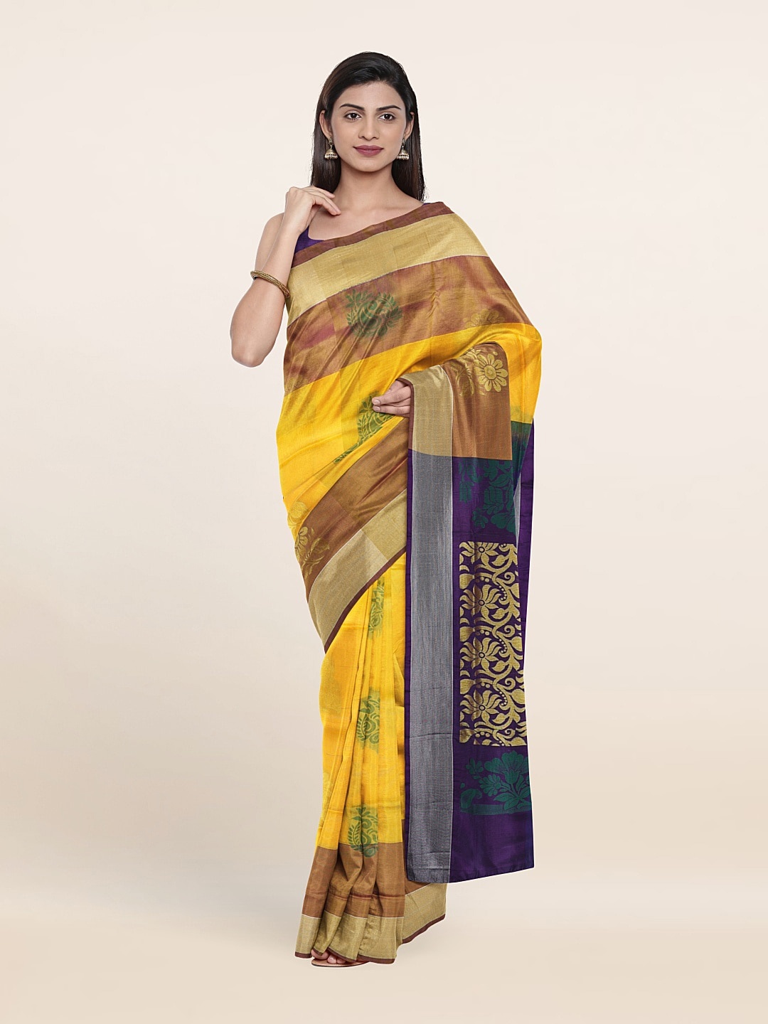 

Pothys Yellow & Blue Woven Design Zari Pure Silk Saree