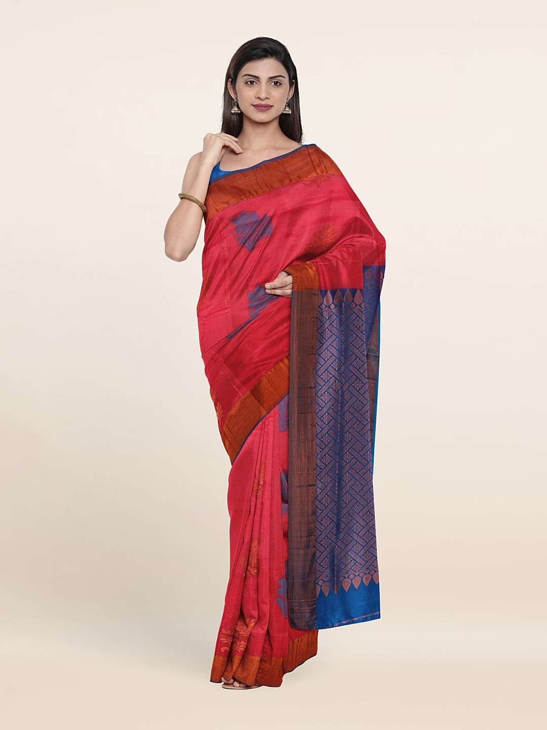 

Pothys Fuchsia & Blue Ethnic Motifs Zari Pure Silk Saree