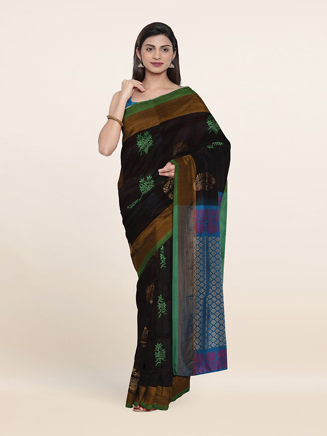

Pothys Coffee Brown & Green Ethnic Motifs Zari Pure Silk Saree