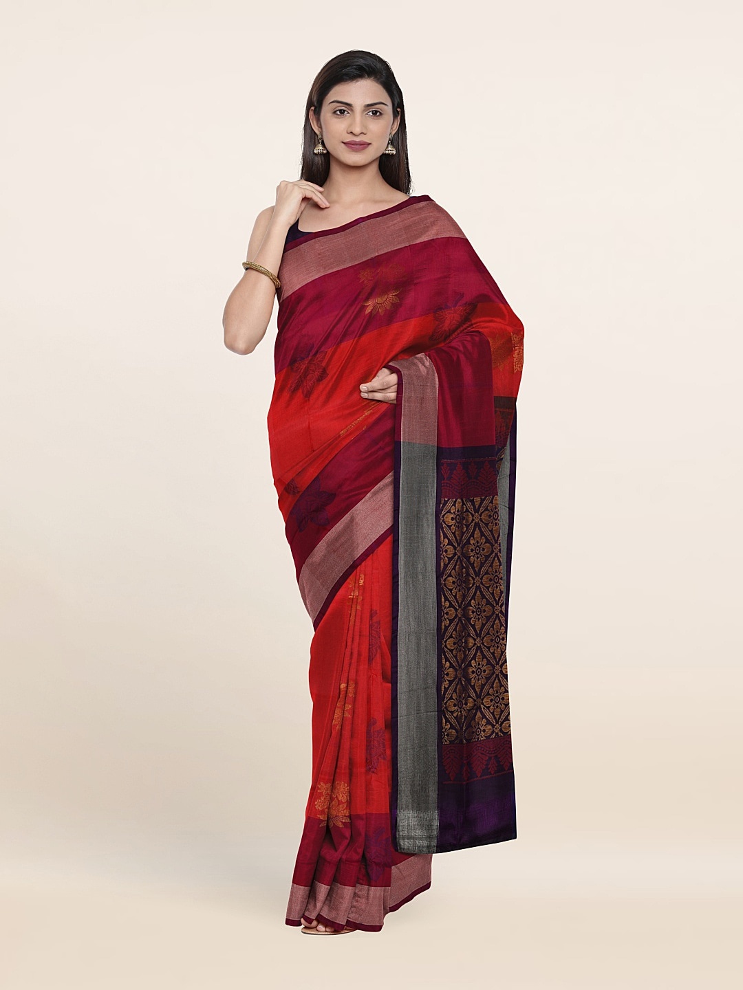 

Pothys Fuchsia & Navy Blue Ethnic Motifs Zari Pure Silk Saree