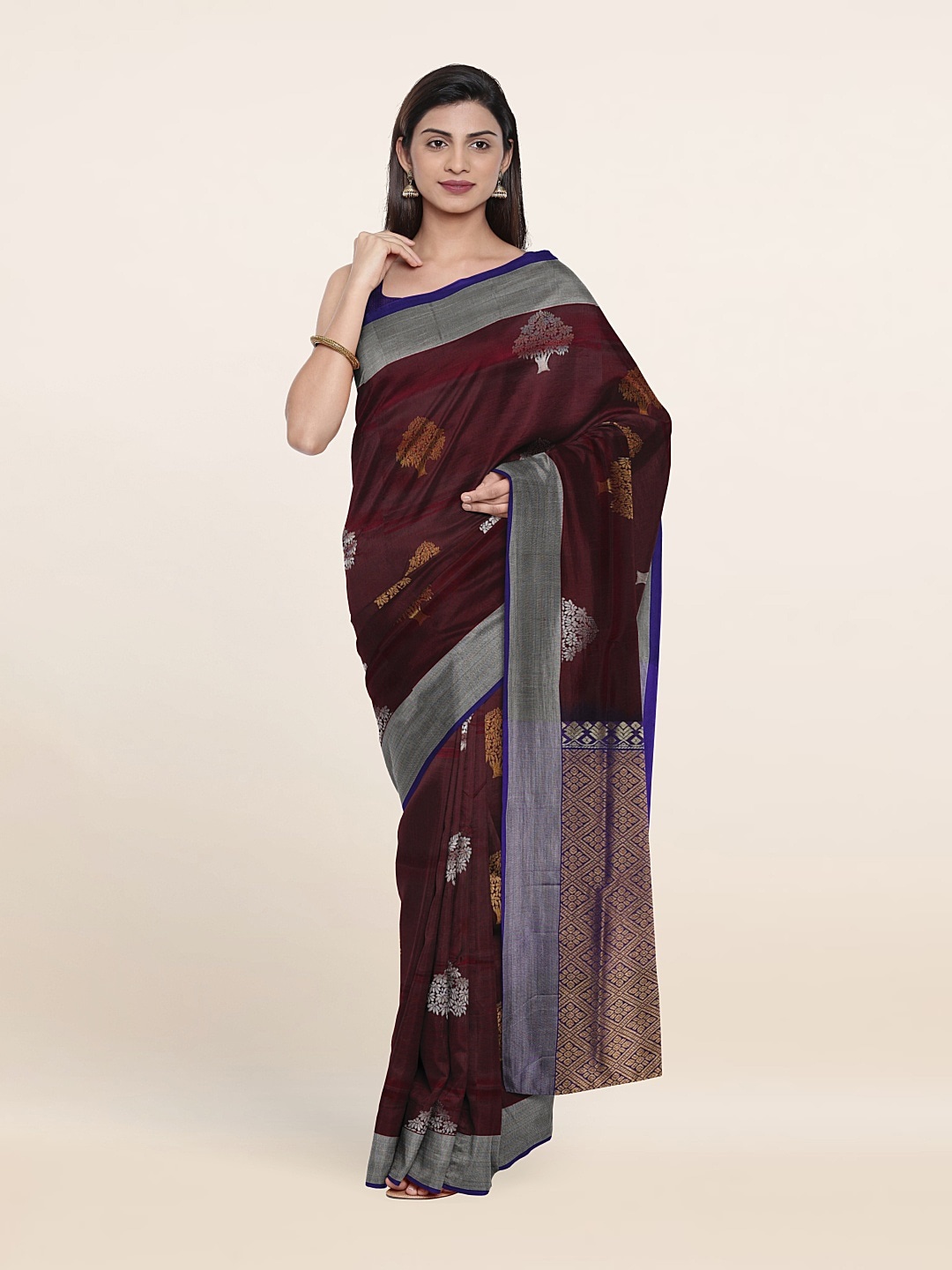 

Pothys Purple & Silver-Toned Woven Design Zari Pure Silk Saree