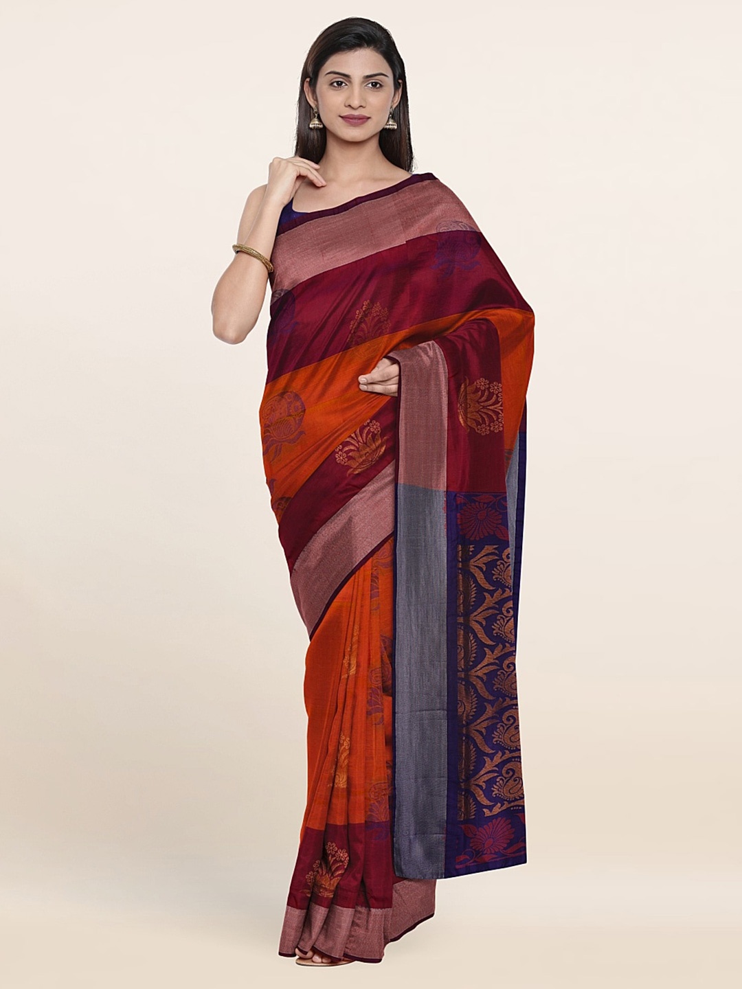 

Pothys Rust & Maroon Woven Design Zari Pure Silk Saree