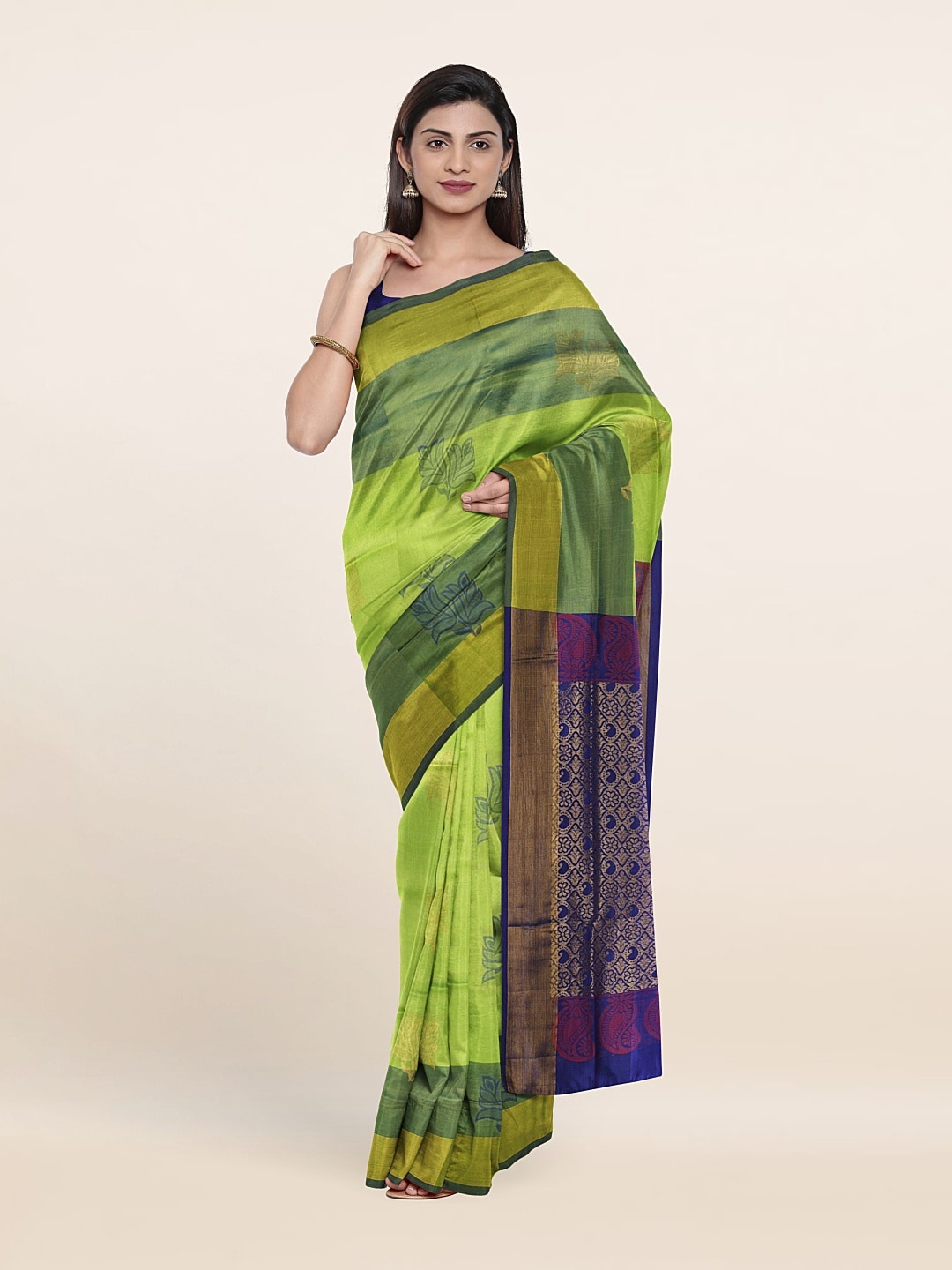 

Pothys Green & Blue Woven Design Zari Pure Silk Saree