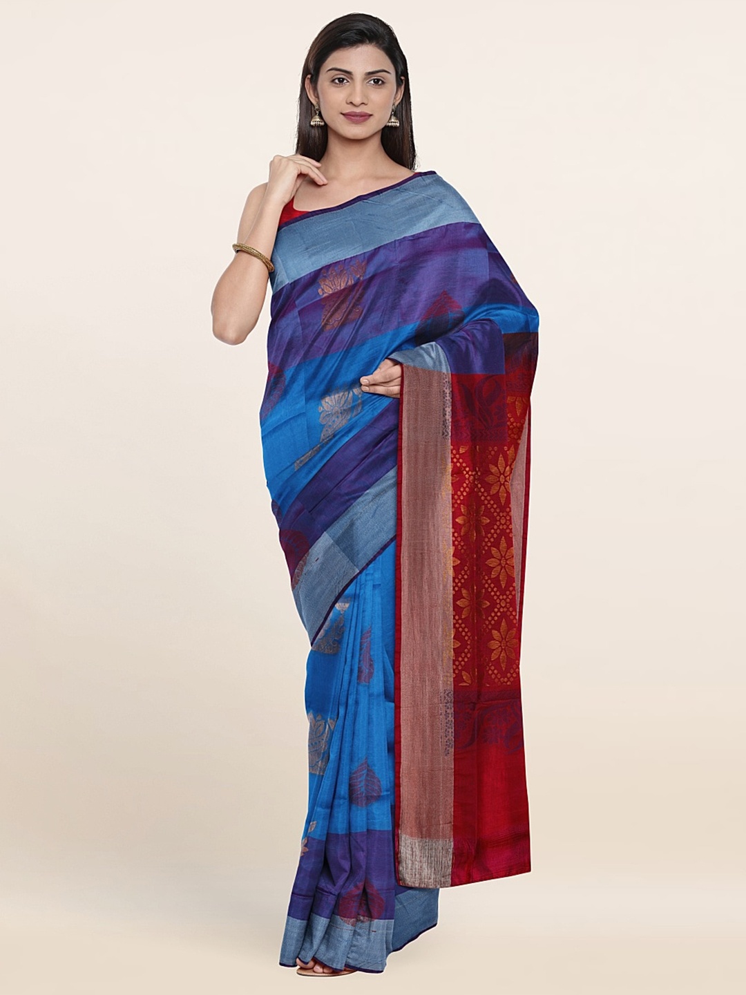 

Pothys Blue & Red Ethnic Motifs Zari Pure Silk Saree