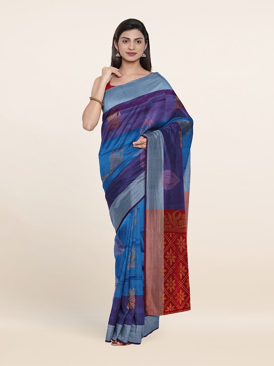 

Pothys Blue & Red Woven Design Zari Pure Silk Saree