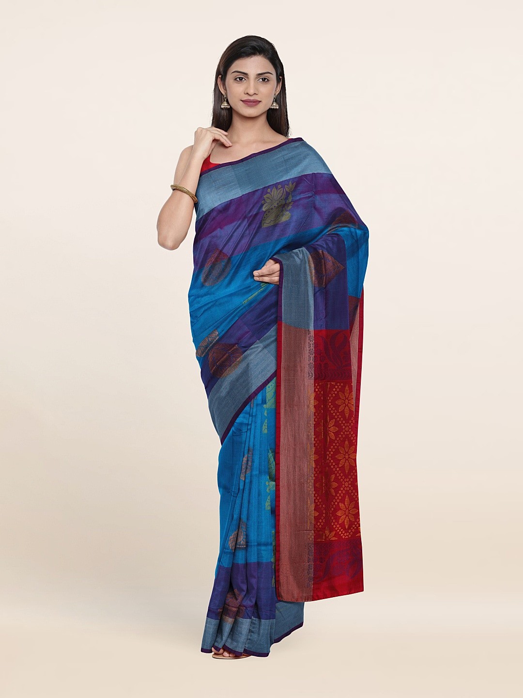 

Pothys Blue & Red Woven Design Zari Pure Silk Saree