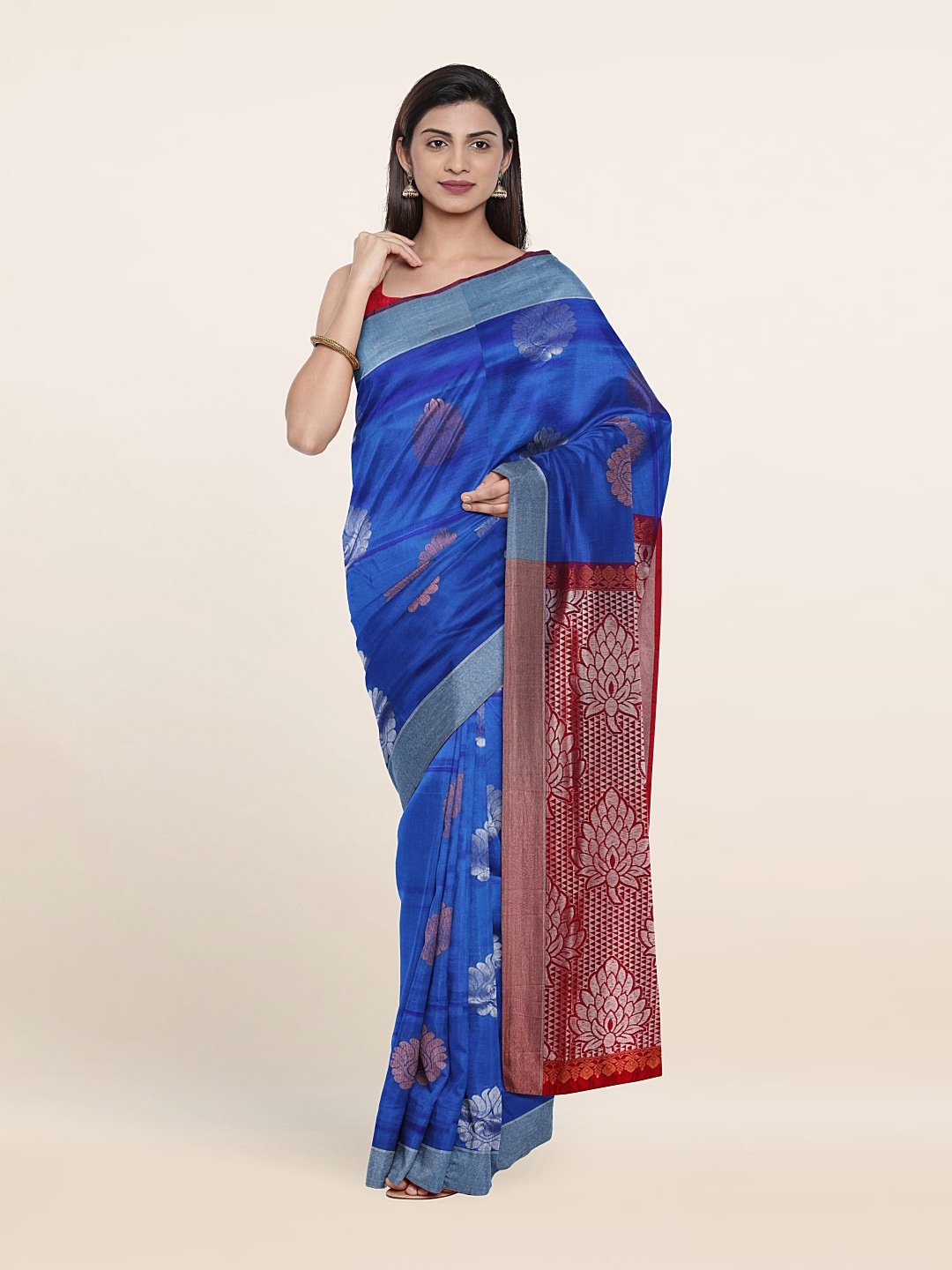 

Pothys Blue & Red Woven Design Zari Pure Silk Saree