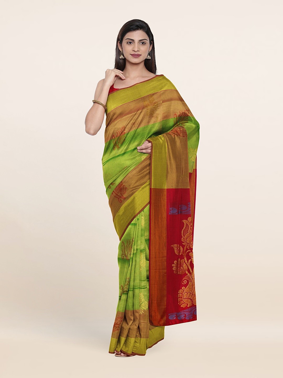 

Pothys Green & Pink Woven Design Zari Pure Silk Saree