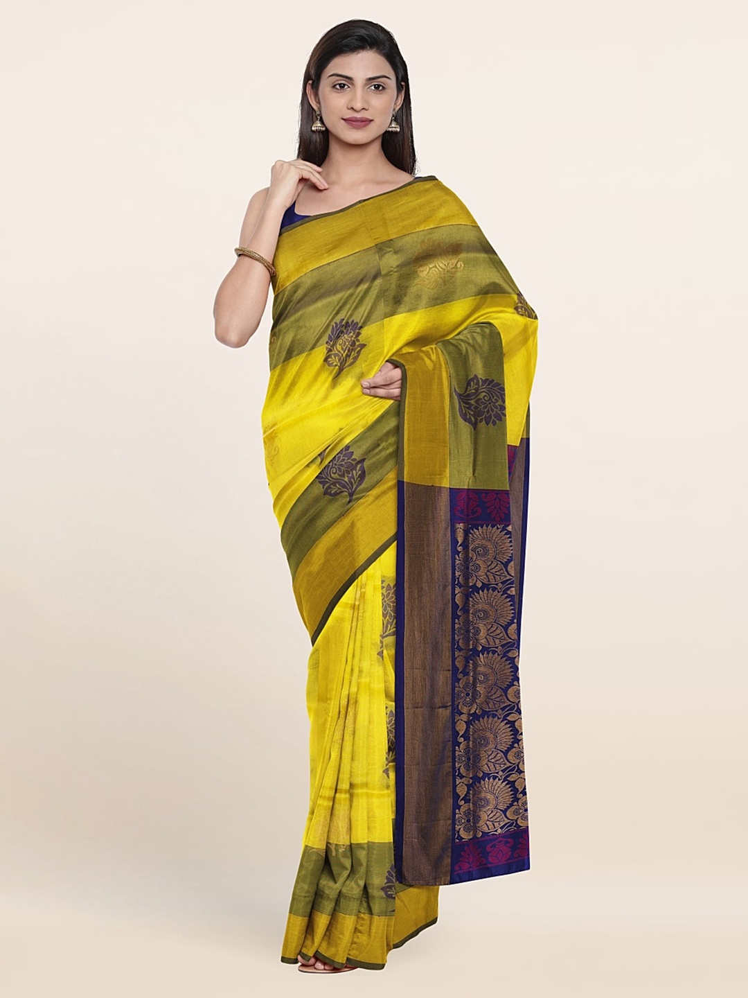 

Pothys Yellow & Blue Woven Design Zari Pure Silk Saree