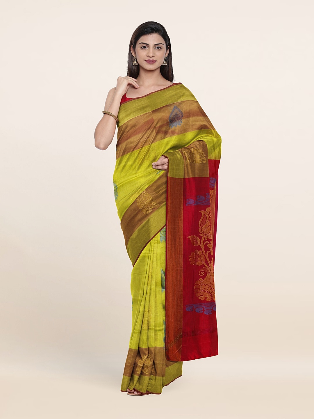 

Pothys Green & Red Woven Design Zari Pure Silk Saree