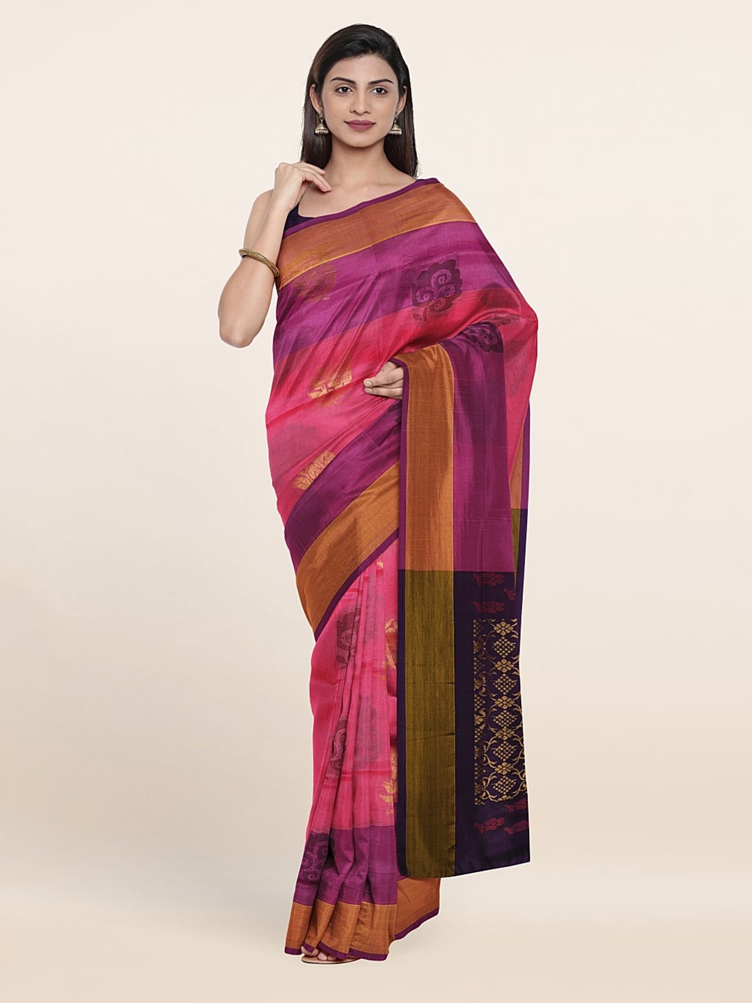

Pothys Pink & Navy Blue Woven Design Zari Pure Silk Saree