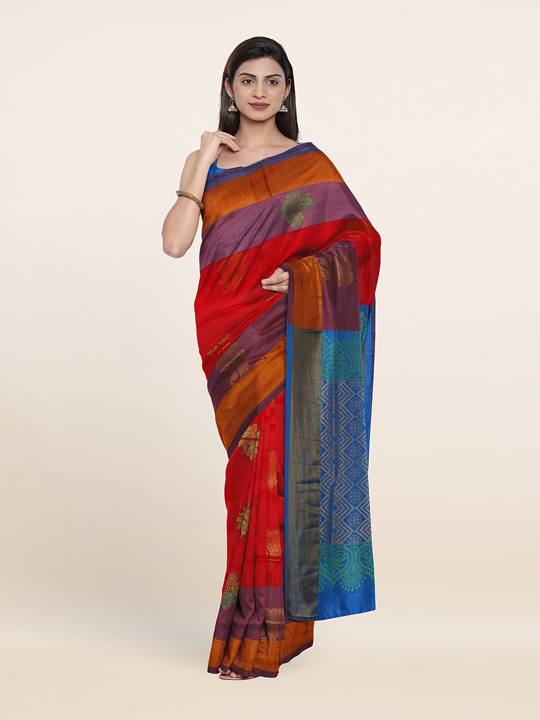 

Pothys Red & Blue Woven Design Zari Pure Silk Saree