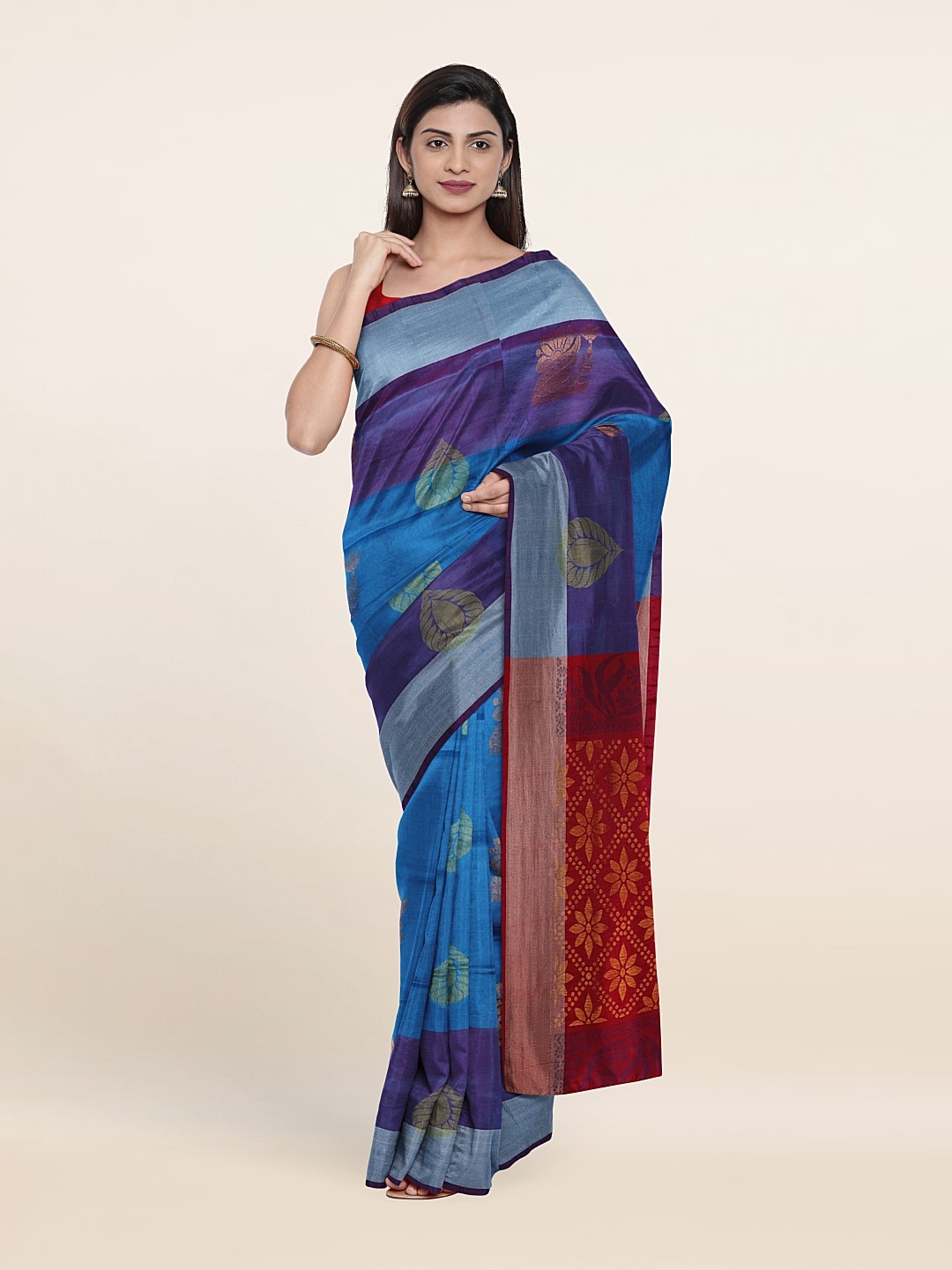 

Pothys Blue & Red Woven Design Zari Pure Silk Saree