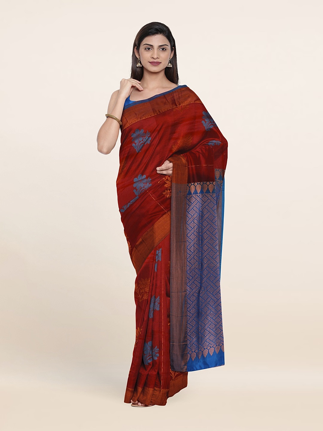 

Pothys Maroon & Blue Woven Design Zari Pure Silk Saree