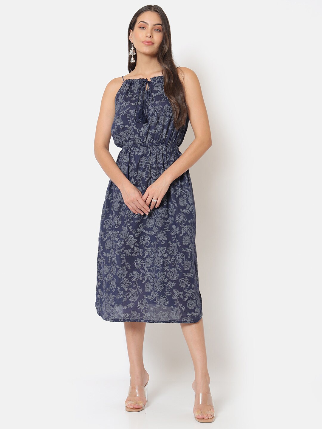 

Saaki Navy Blue Floral Midi Dress