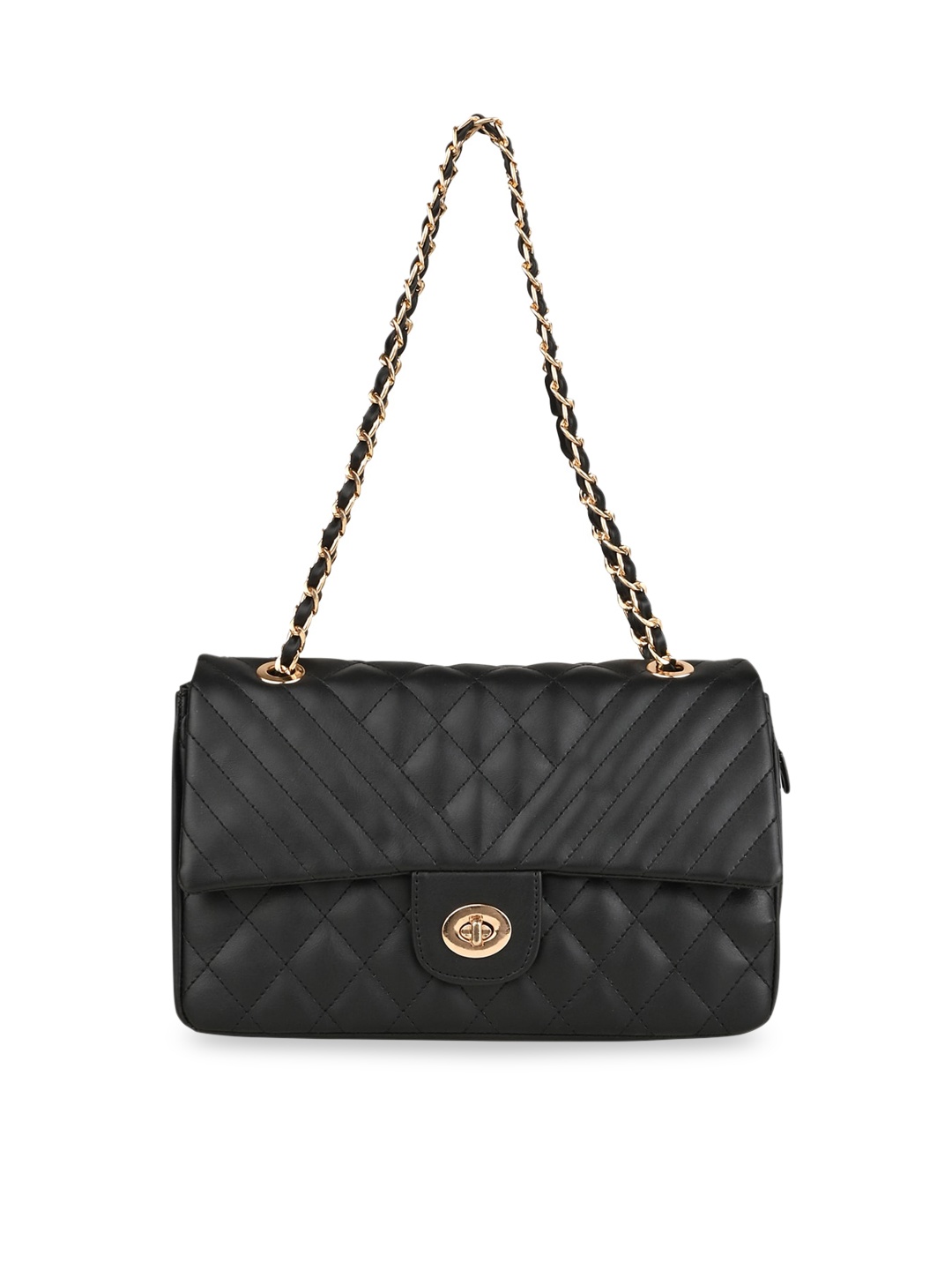 

Rocia Women Black Textured PU Structured Sling Bag with Quilted