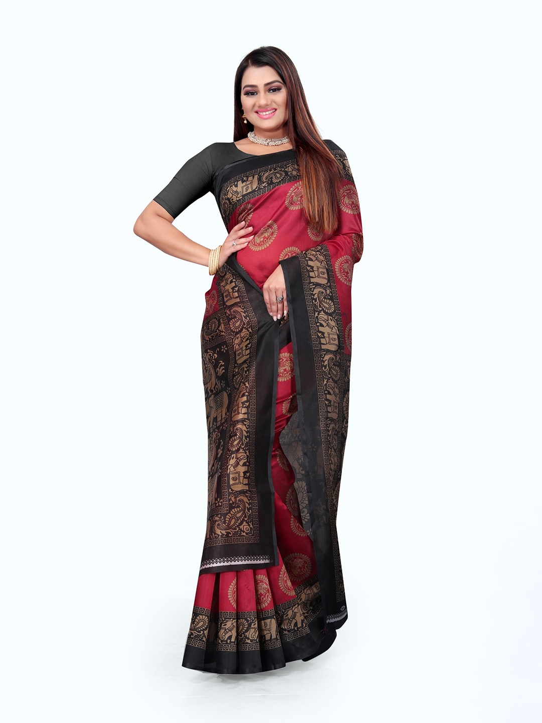 

KALINI Red & Black Ethnic Motifs Art Silk Mysore Silk Saree