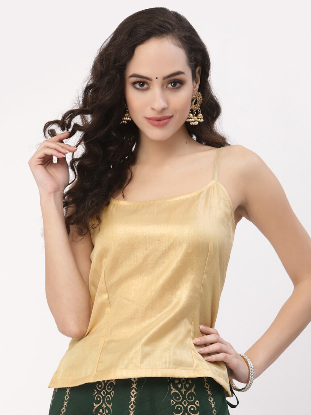 

studio rasa Women Gold-Toned Sheen Shoulder Straps Top