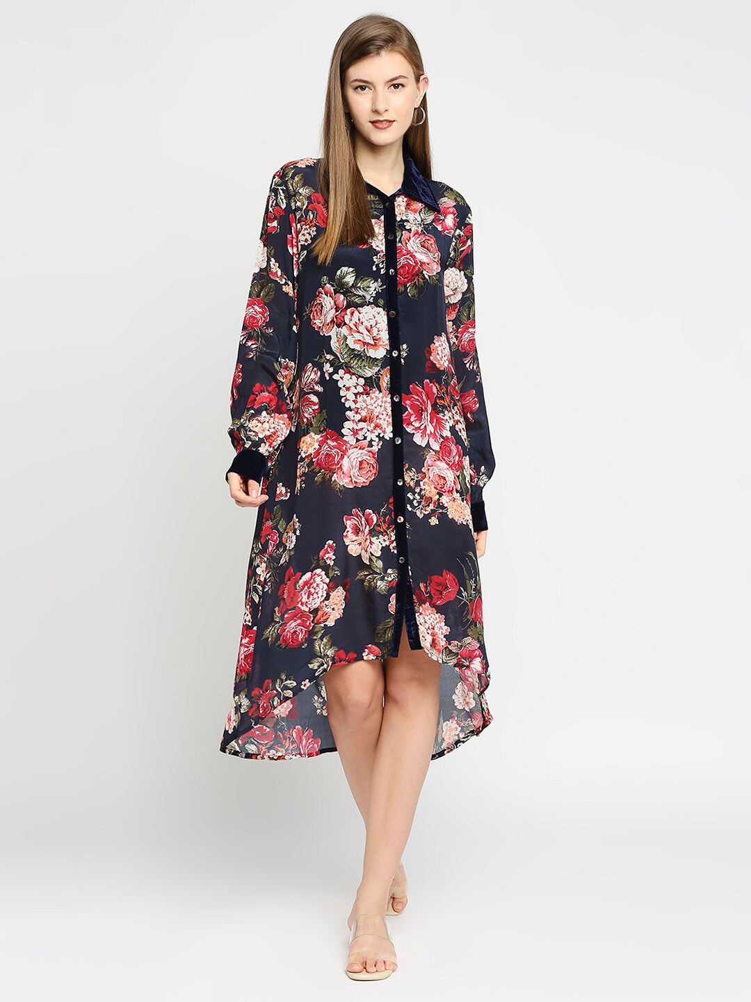 

Cloth Haus India Women Navy Blue & Red Floral A-Line Dress