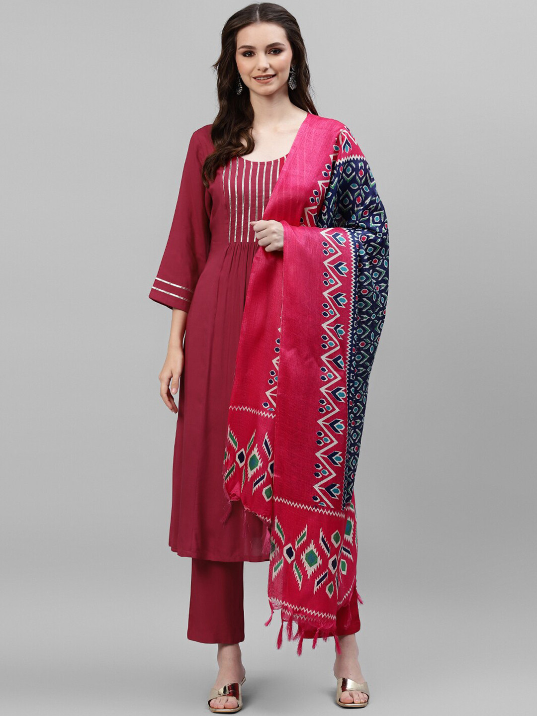 

DEEBACO Women Magenta Kurta with Trousers & With Dupatta